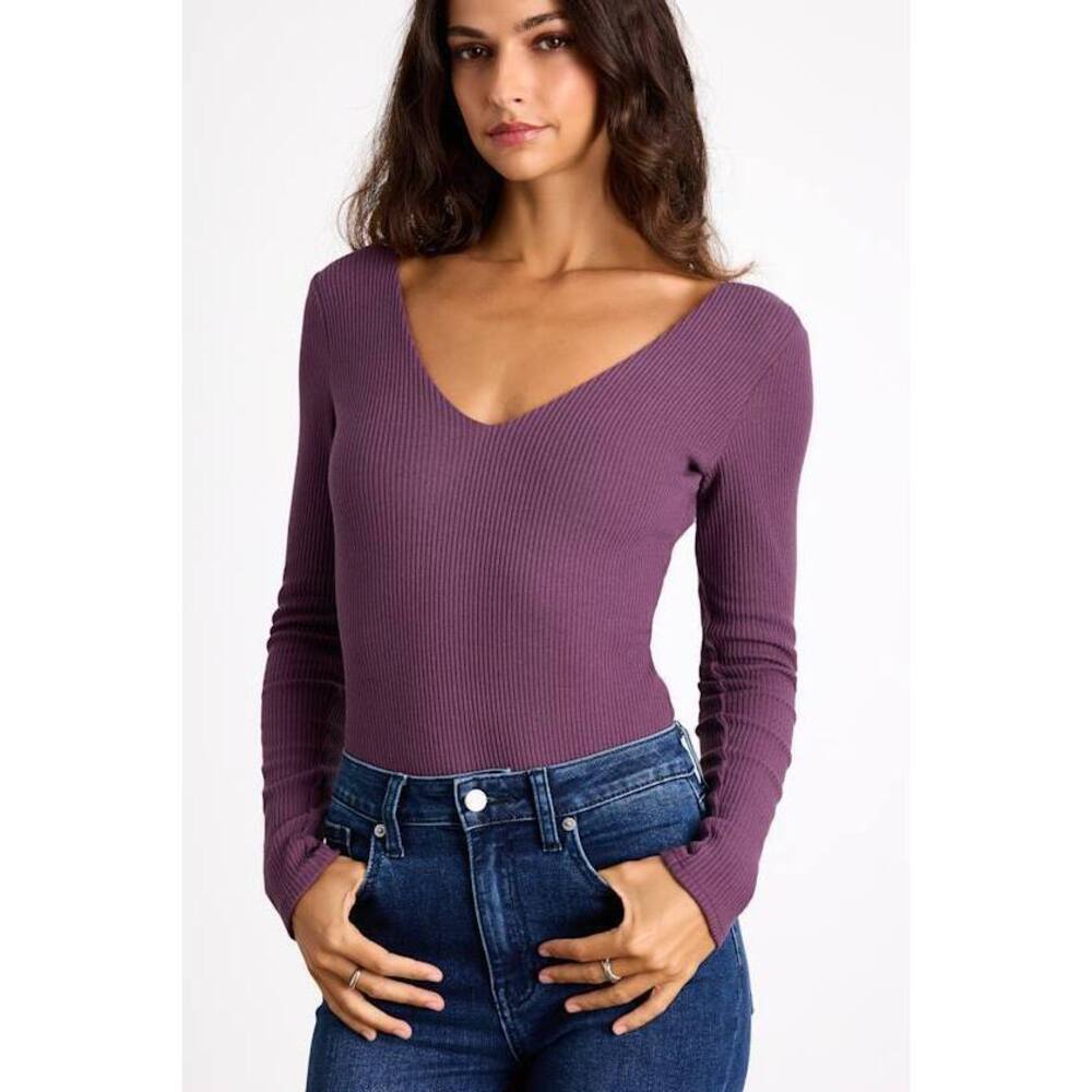 Lulus Easygoing Chic Purple Long Sleeve Bodysuit - Size M